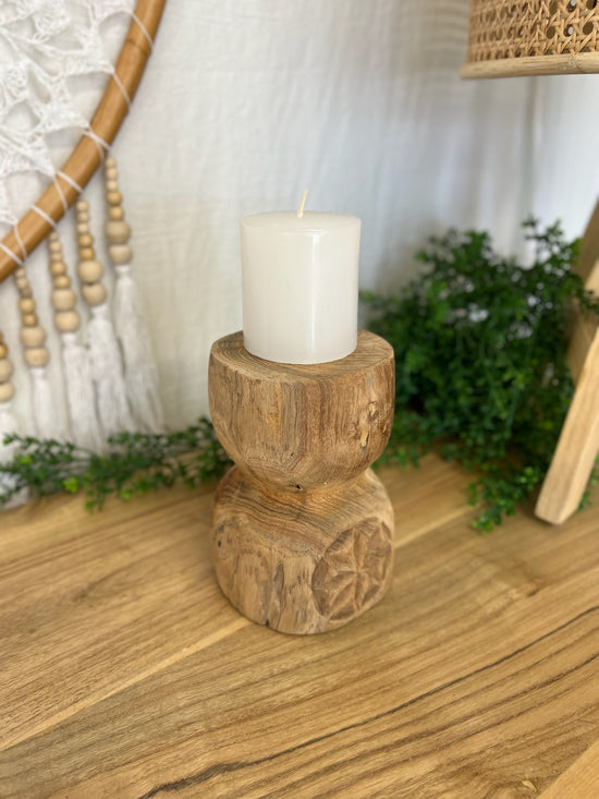 Carved wooden candle holder