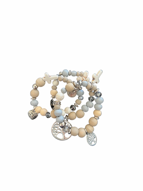 Beads & Charms Bracelet set of 3 Tree of Life Night Silver