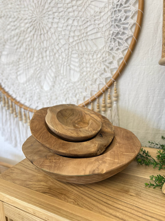 Set of 3 carved wooden bowls