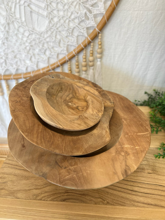 Set of 3 carved wooden bowls