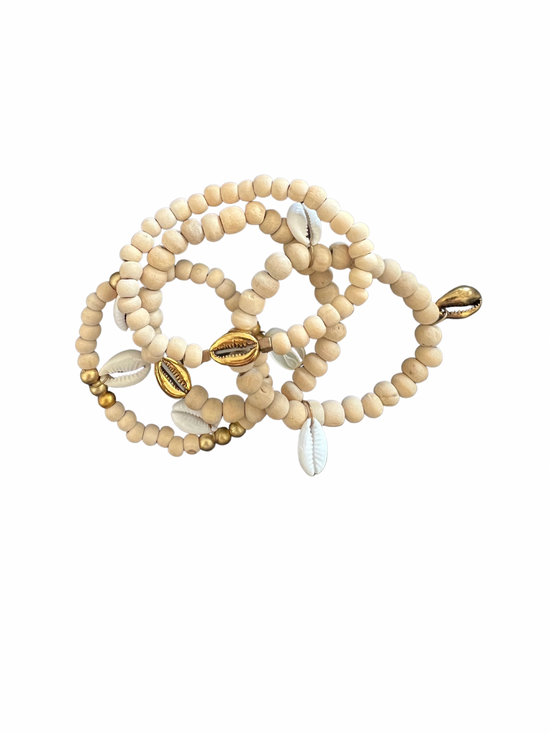 Beads & Silver Charms Bracelet set of 4 - Sand