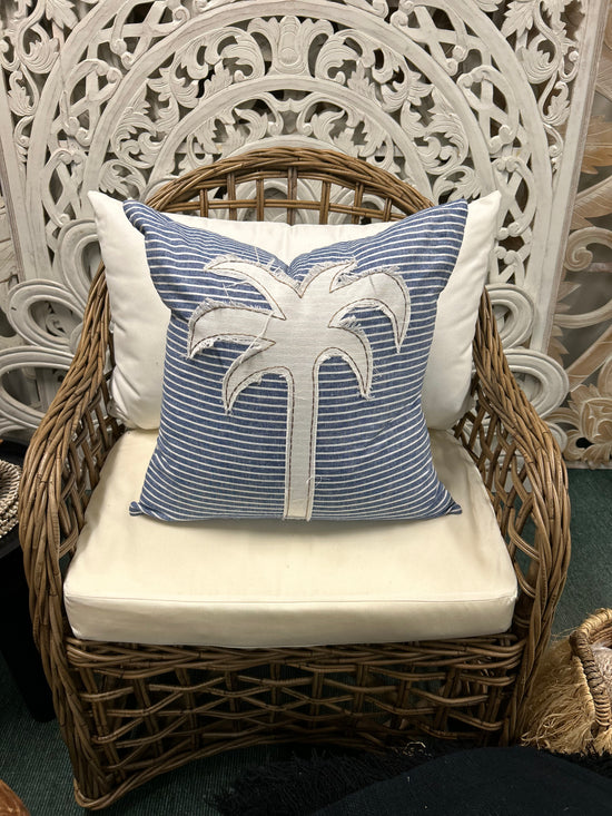 Blue and White Palm cushions